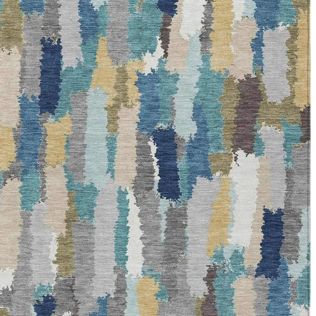 5' X 8' Teal Blue And Navy Blue Striped Washable Indoor Outdoor Area Rug Homeroots Outdoor