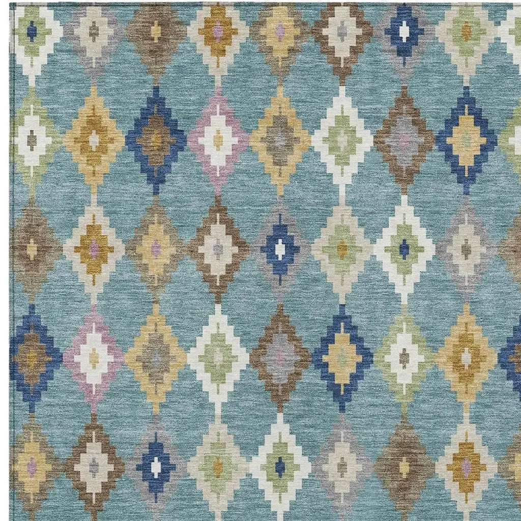 5' X 8' Teal Blue And Orange Aztec Washable Indoor Outdoor Area Rug Homeroots Outdoor