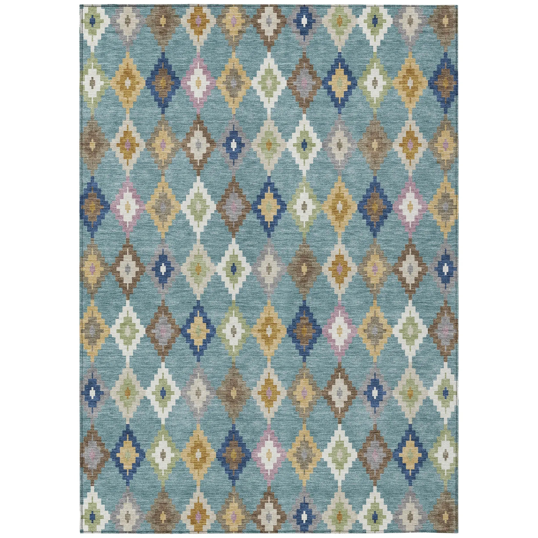 5' X 8' Teal Blue And Orange Aztec Washable Indoor Outdoor Area Rug Homeroots Outdoor