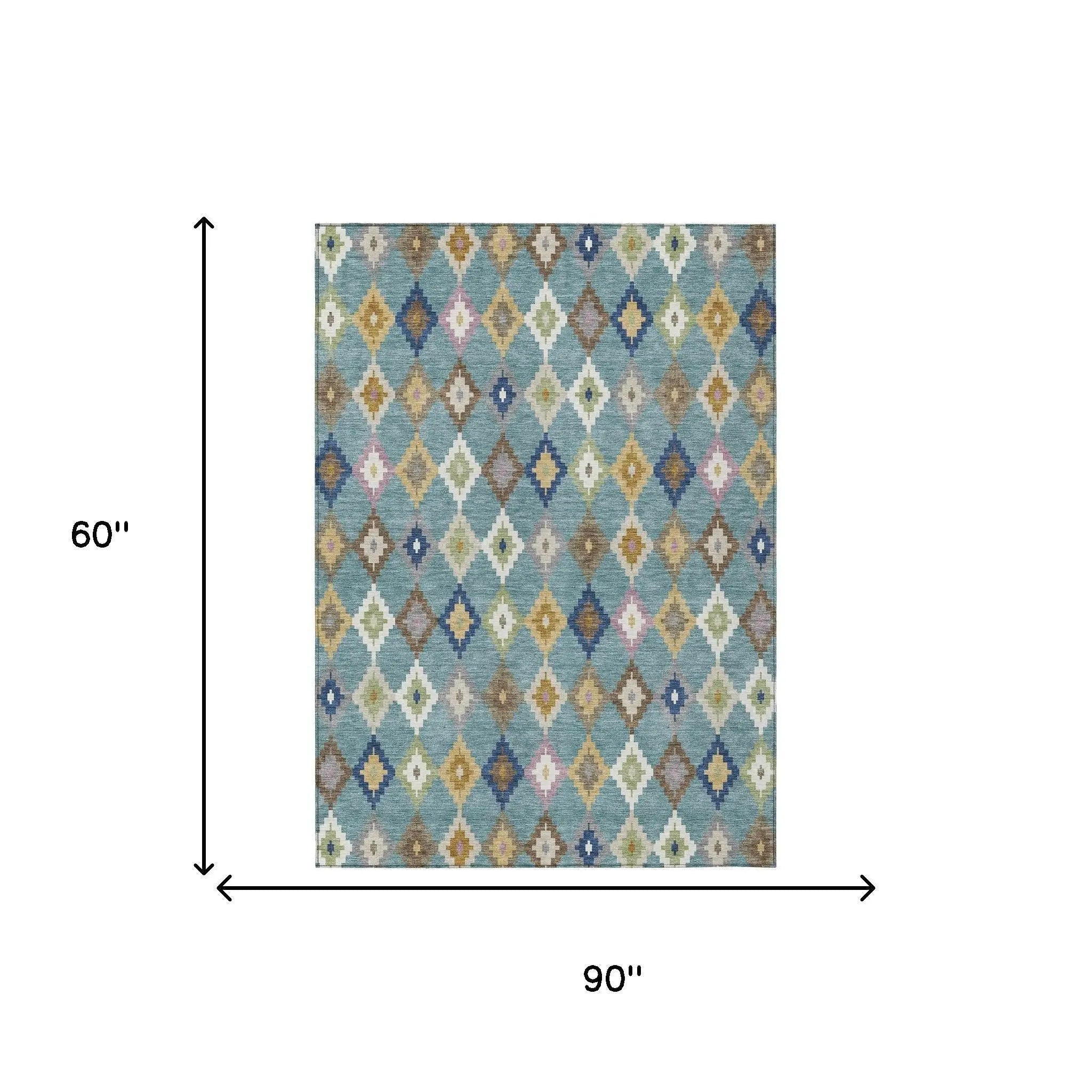 5' X 8' Teal Blue And Orange Aztec Washable Indoor Outdoor Area Rug Homeroots Outdoor