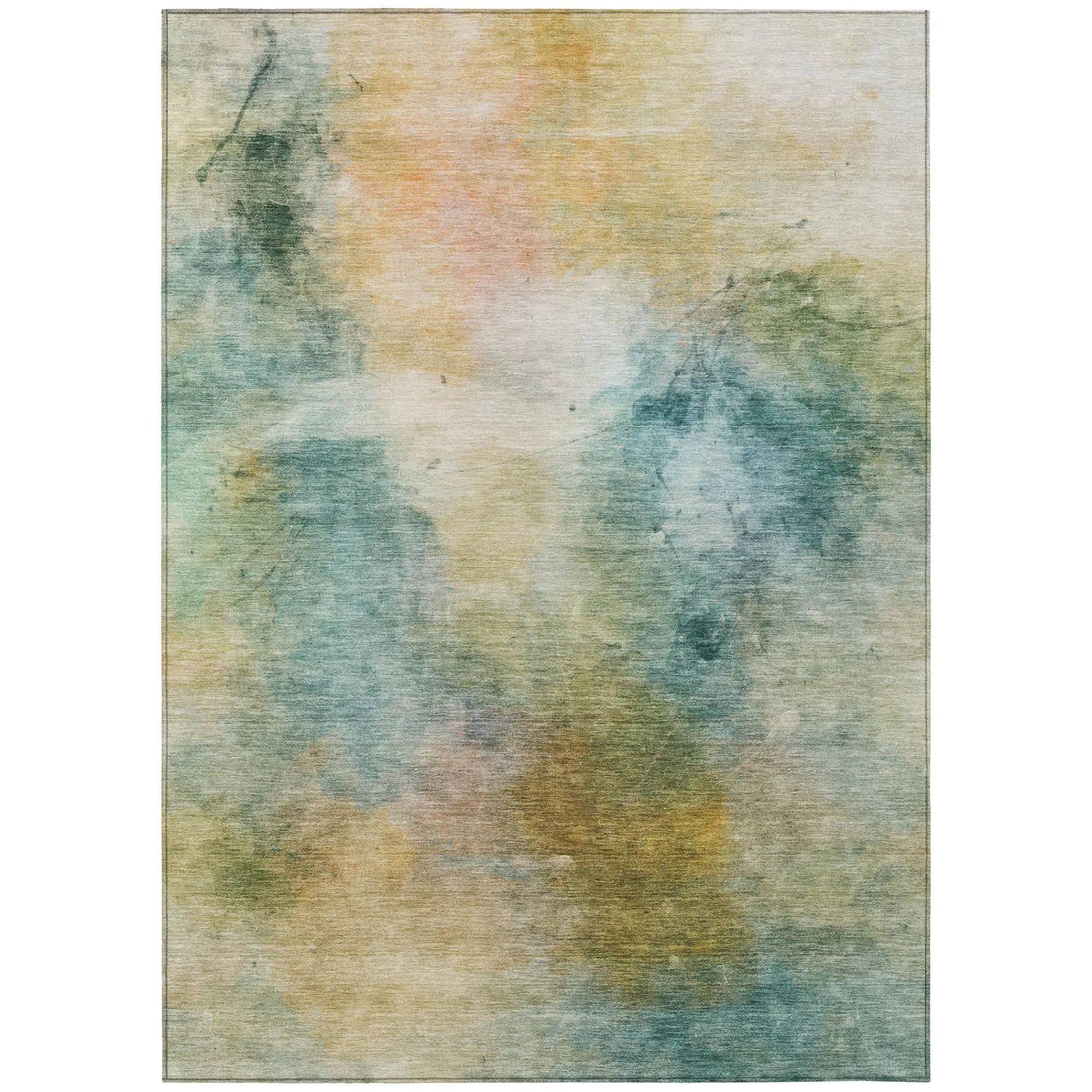 5' X 8' Teal Blue And Peach Abstract Washable Indoor Outdoor Area Rug Homeroots Outdoor