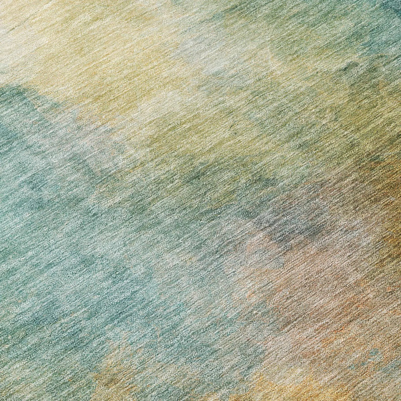 5' X 8' Teal Blue And Peach Abstract Washable Indoor Outdoor Area Rug Homeroots Outdoor