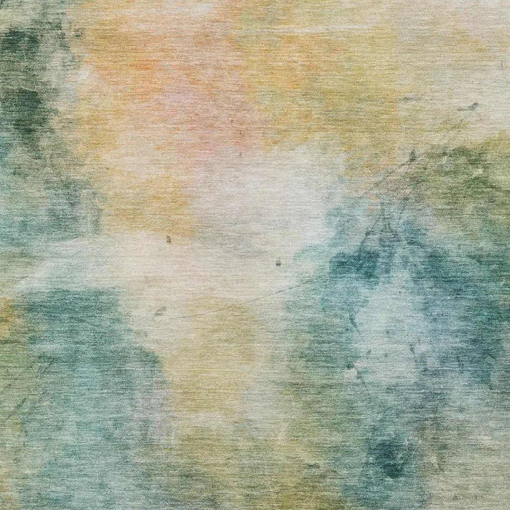 5' X 8' Teal Blue And Peach Abstract Washable Indoor Outdoor Area Rug Homeroots Outdoor