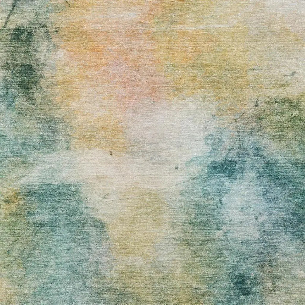 5' X 8' Teal Blue And Peach Abstract Washable Indoor Outdoor Area Rug Homeroots Outdoor