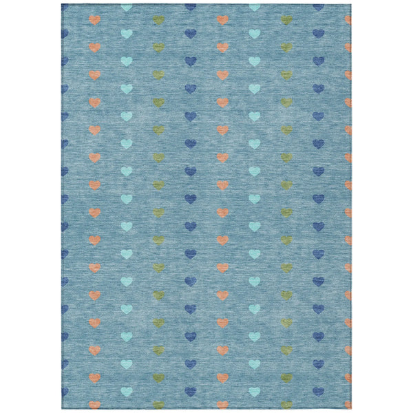 5' X 8' Teal Blue And Peach Geometric Washable Indoor Outdoor Area Rug Homeroots Outdoor