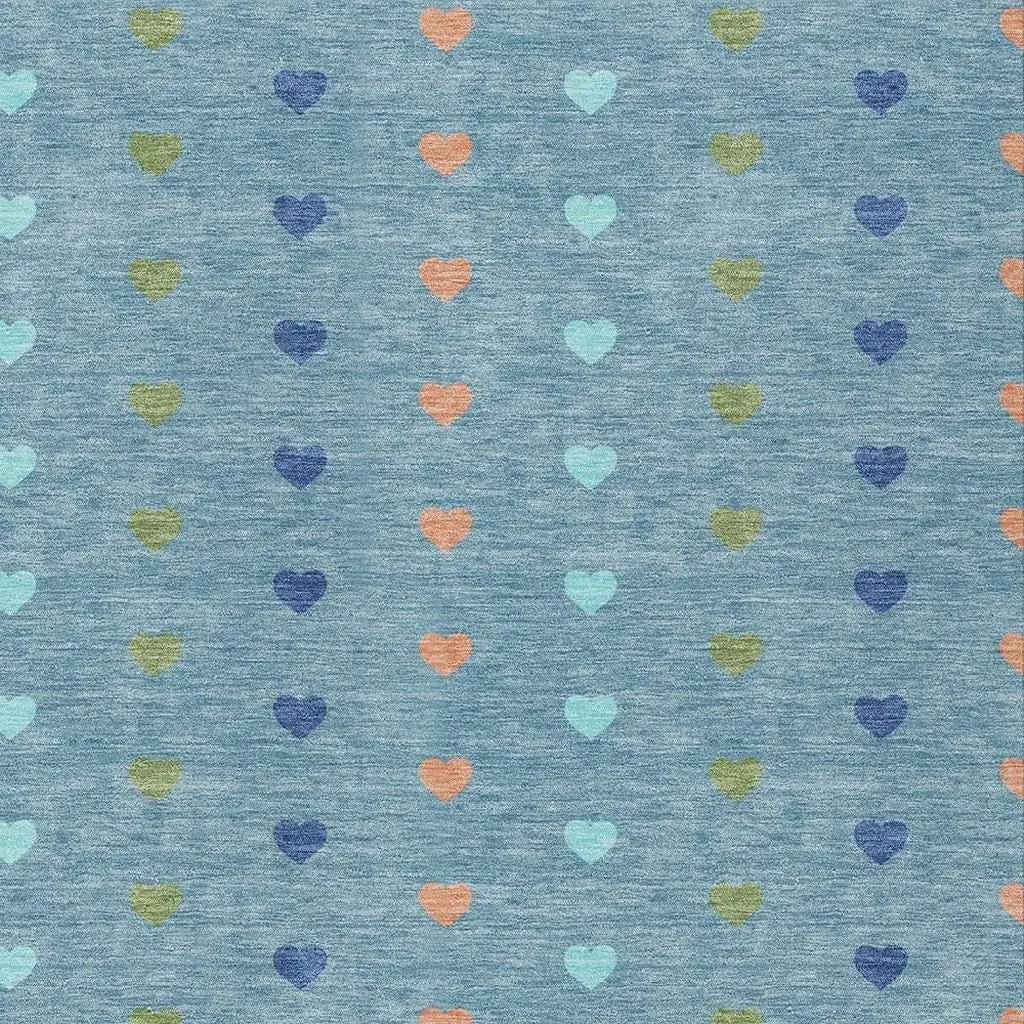 5' X 8' Teal Blue And Peach Geometric Washable Indoor Outdoor Area Rug Homeroots Outdoor