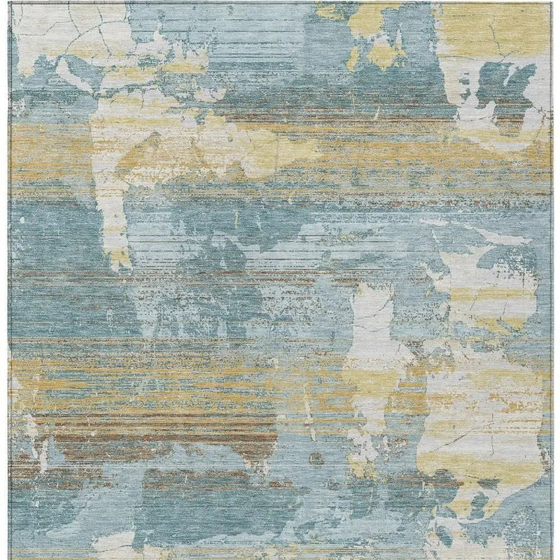 5' X 8' Teal Blue And Pewter Abstract Washable Indoor Outdoor Area Rug Homeroots Outdoor