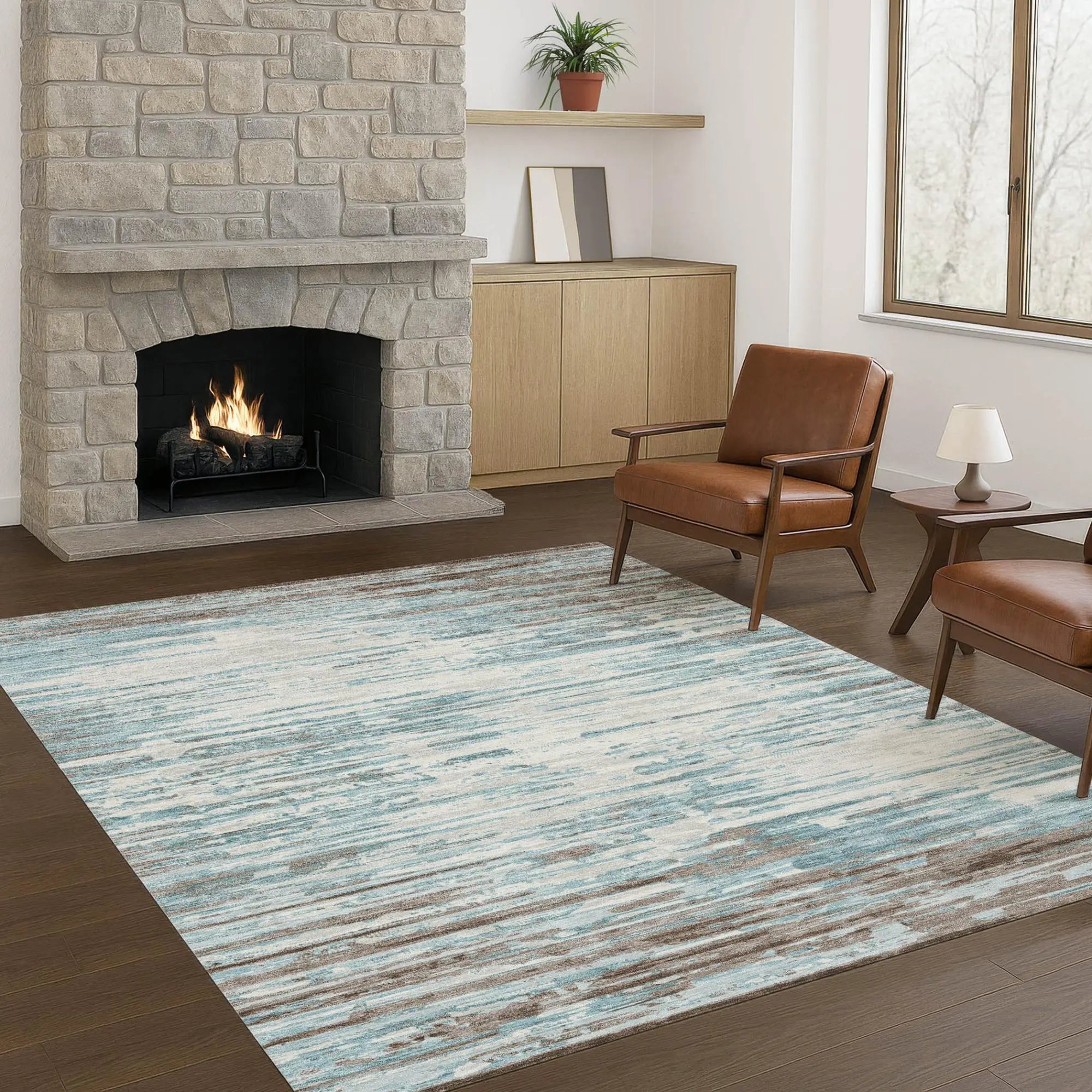 5' X 8' Teal Blue And Pewter Abstract Washable Indoor Outdoor Area Rug Homeroots Outdoor