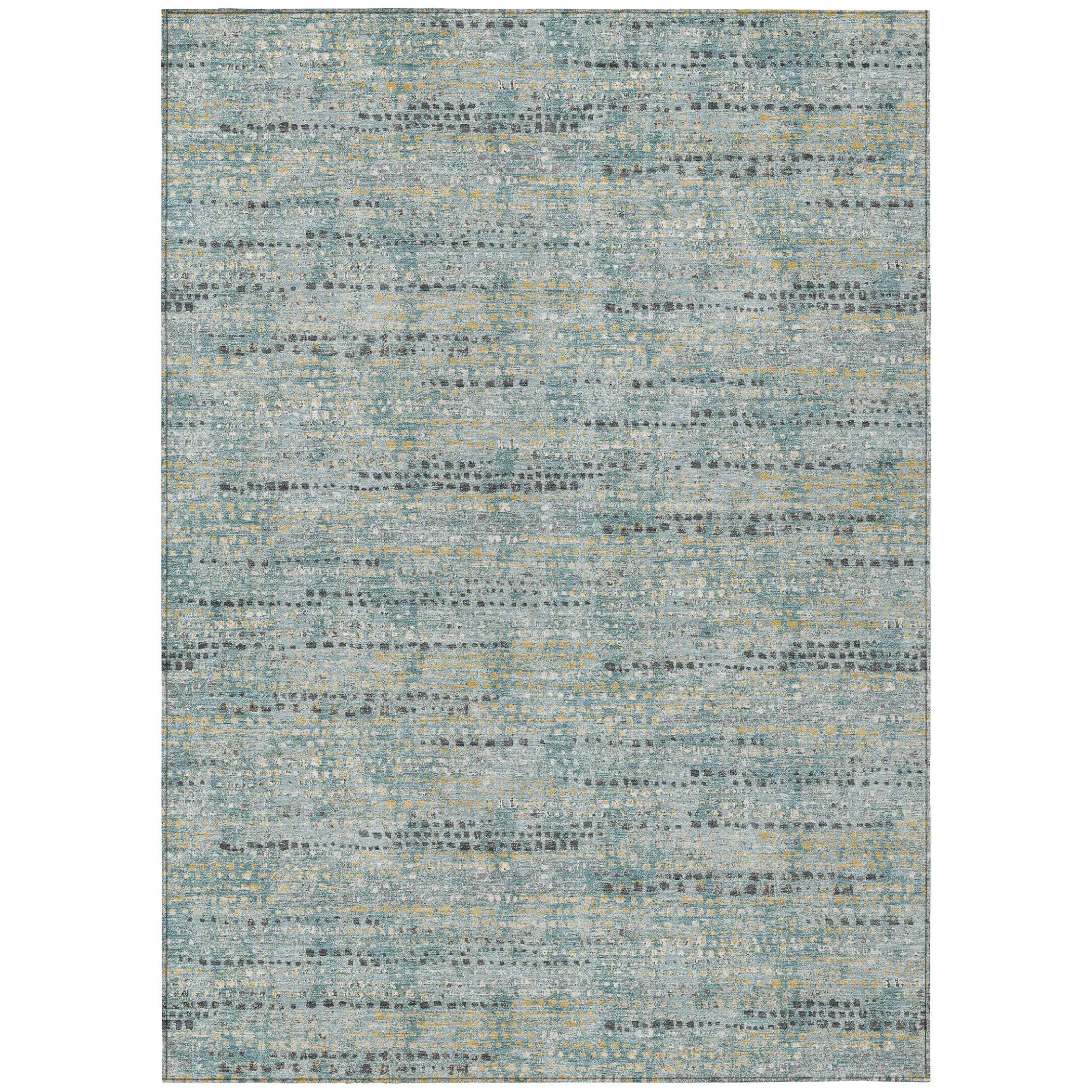 5' X 8' Teal Blue And Pewter Abstract Washable Indoor Outdoor Area Rug Homeroots Outdoor