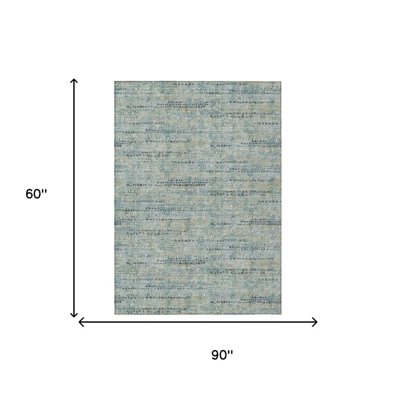 5' X 8' Teal Blue And Pewter Abstract Washable Indoor Outdoor Area Rug Homeroots Outdoor