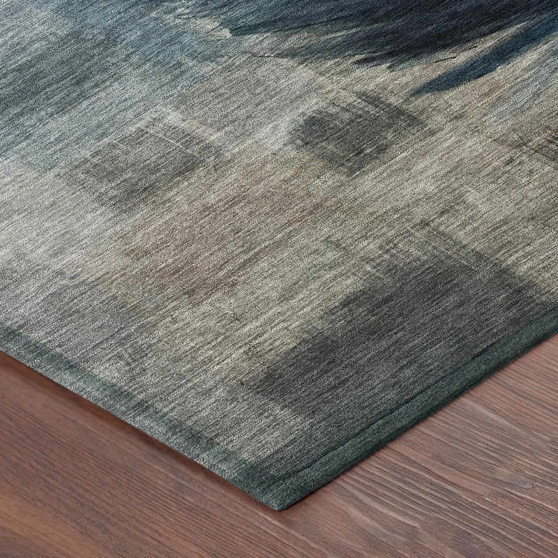 5' X 8' Teal Blue And Pewter Botanical Leaves Washable Indoor Outdoor Area Rug Homeroots Outdoor