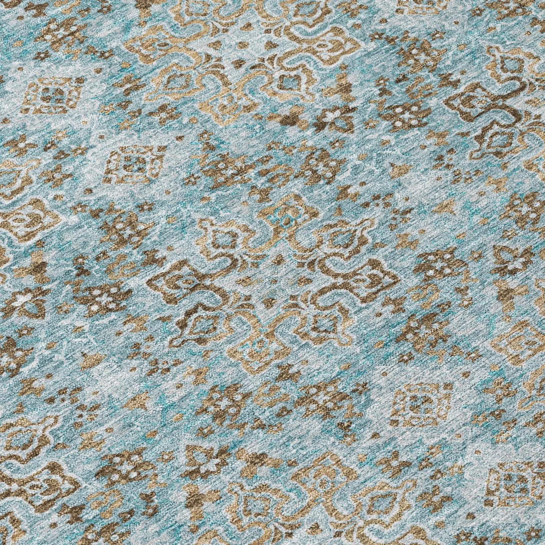 5' X 8' Teal Blue And Pewter Damask Washable Indoor Outdoor Area Rug Homeroots Outdoor