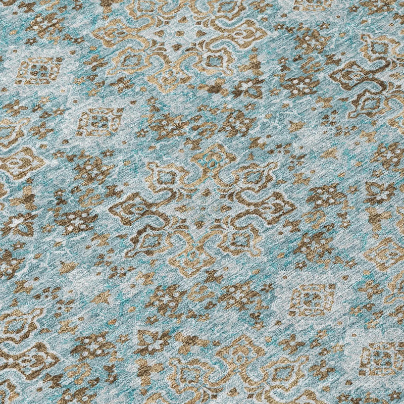 5' X 8' Teal Blue And Pewter Damask Washable Indoor Outdoor Area Rug Homeroots Outdoor