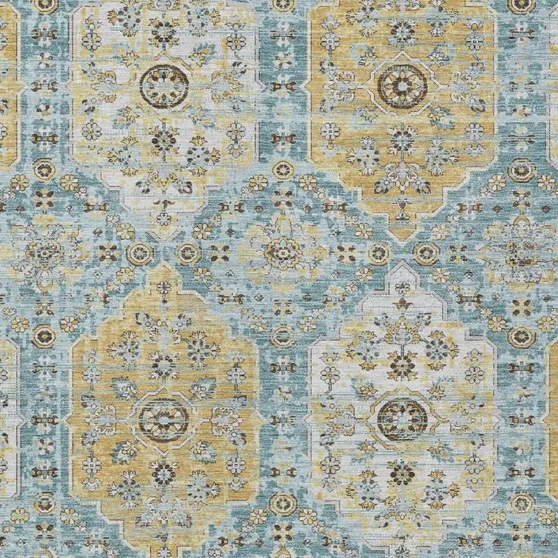 5' X 8' Teal Blue And Pewter Damask Washable Indoor Outdoor Area Rug Homeroots Outdoor