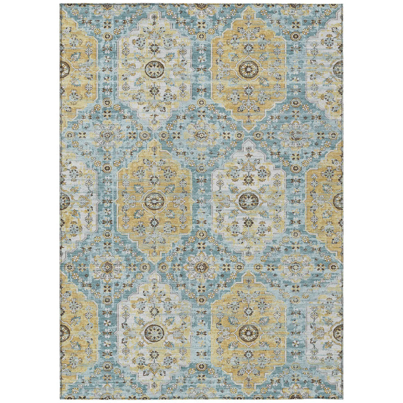 5' X 8' Teal Blue And Pewter Damask Washable Indoor Outdoor Area Rug Homeroots Outdoor