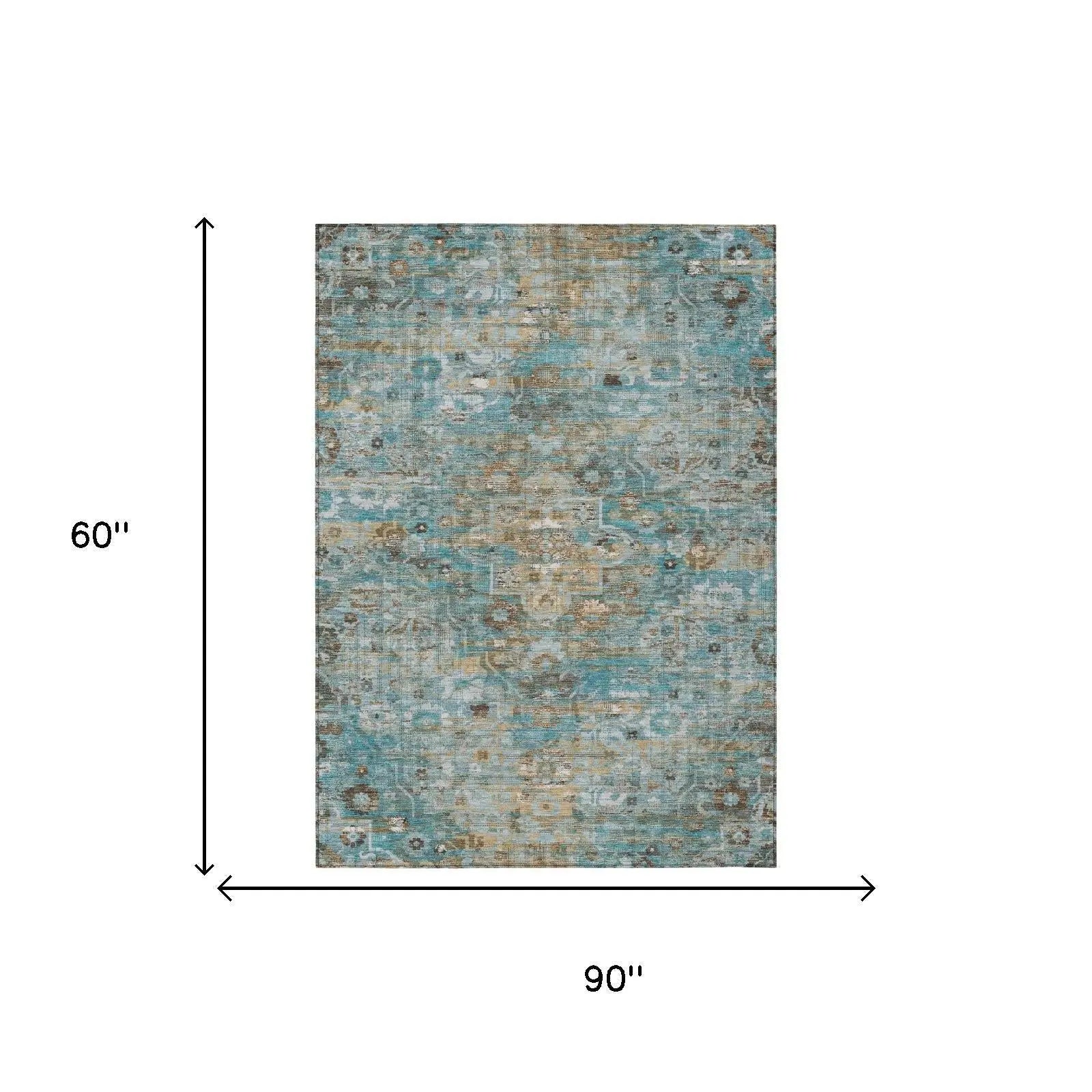 5' X 8' Teal Blue And Pewter Floral Medallion Washable Indoor Outdoor Area Rug Homeroots Outdoor