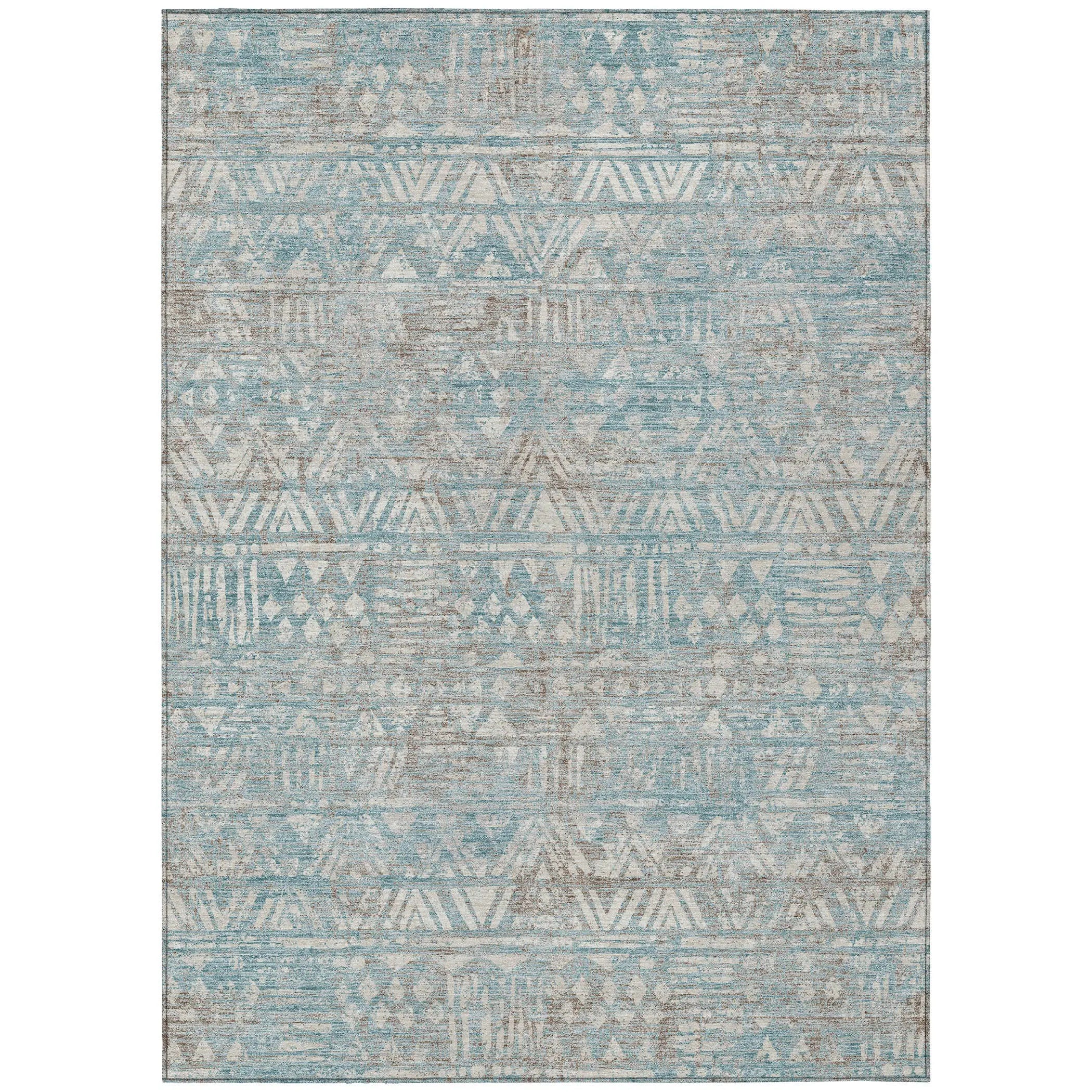 5' X 8' Teal Blue And Pewter Geometric Washable Indoor Outdoor Area Rug Homeroots Outdoor