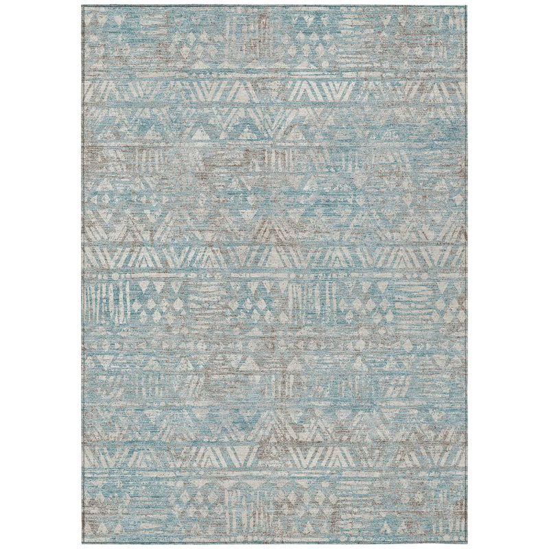 5' X 8' Teal Blue And Pewter Geometric Washable Indoor Outdoor Area Rug Homeroots Outdoor
