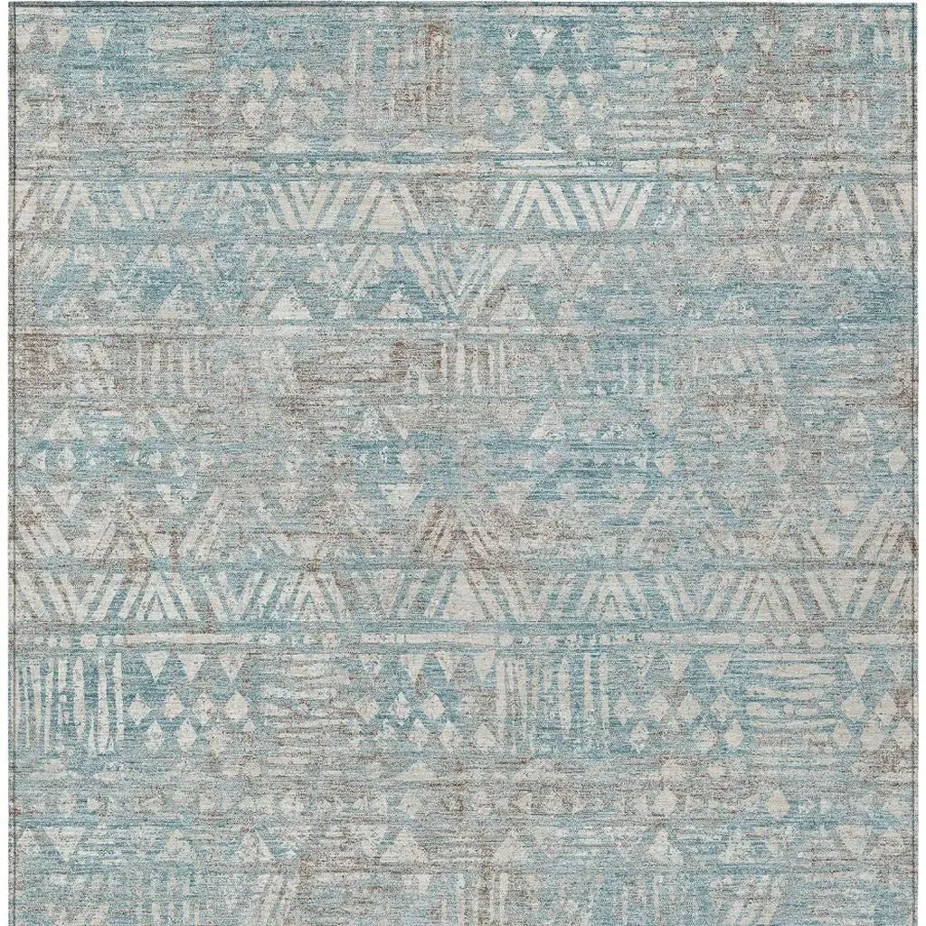 5' X 8' Teal Blue And Pewter Geometric Washable Indoor Outdoor Area Rug Homeroots Outdoor