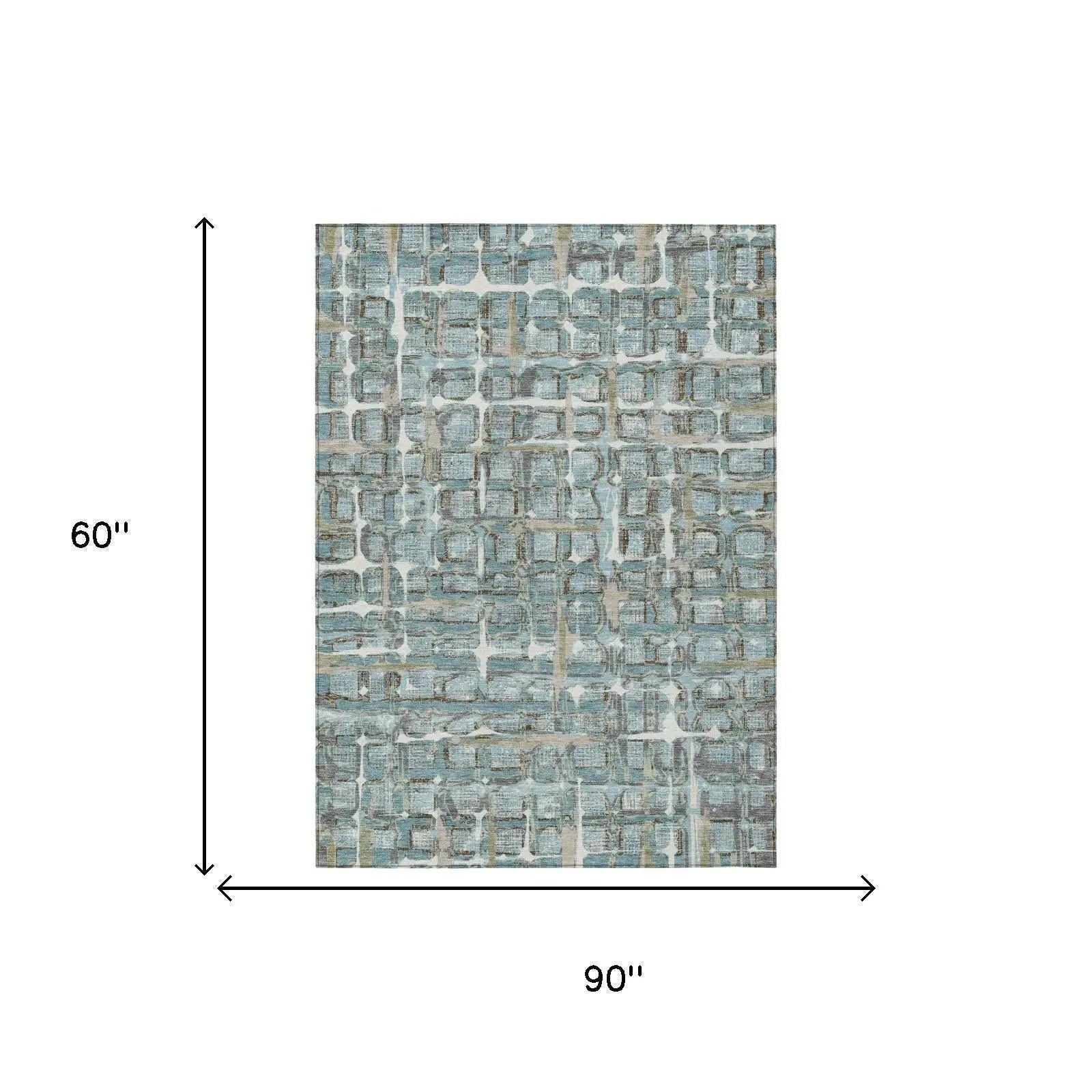 5' X 8' Teal Blue And Pewter Geometric Washable Indoor Outdoor Area Rug Homeroots Outdoor