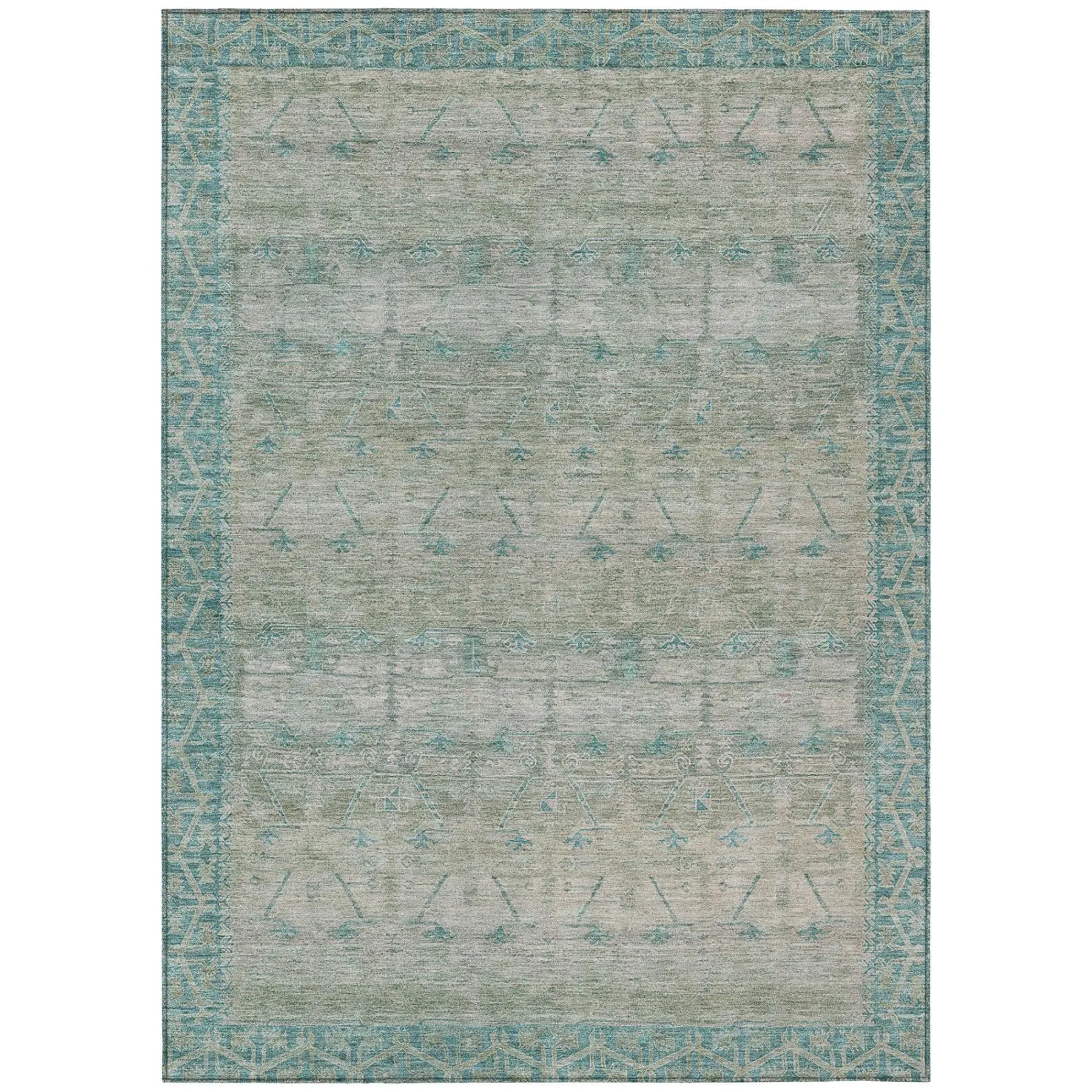 5' X 8' Teal Blue And Pewter Tribal Washable Indoor Outdoor Area Rug Homeroots Outdoor