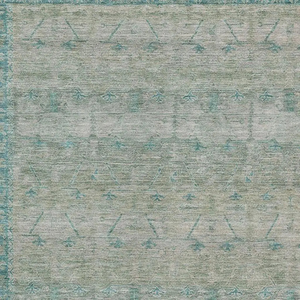 5' X 8' Teal Blue And Pewter Tribal Washable Indoor Outdoor Area Rug Homeroots Outdoor