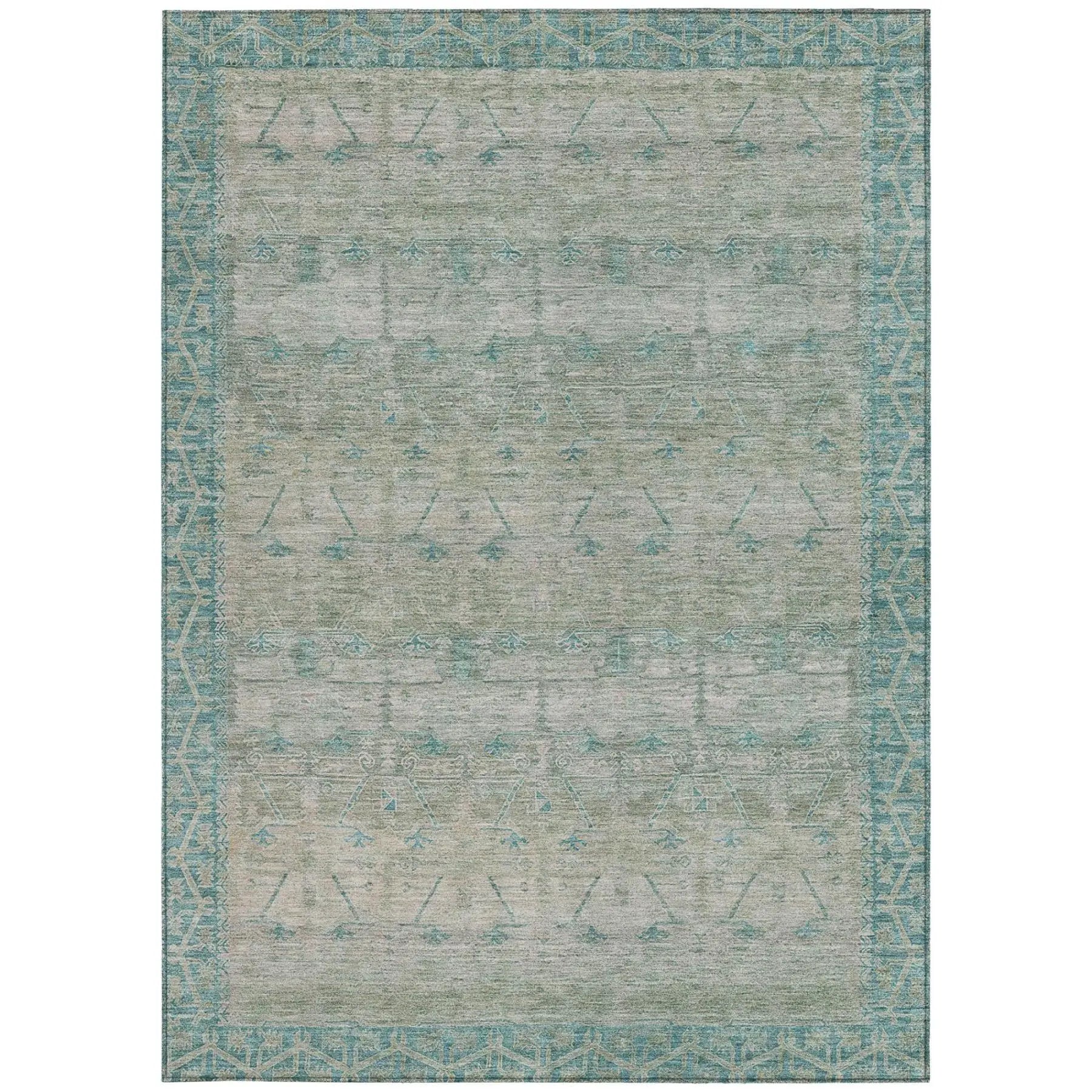 5' X 8' Teal Blue And Pewter Tribal Washable Indoor Outdoor Area Rug Homeroots Outdoor