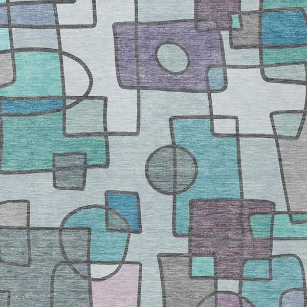5' X 8' Teal Blue And Plum Geometric Washable Indoor Outdoor Area Rug Homeroots Outdoor