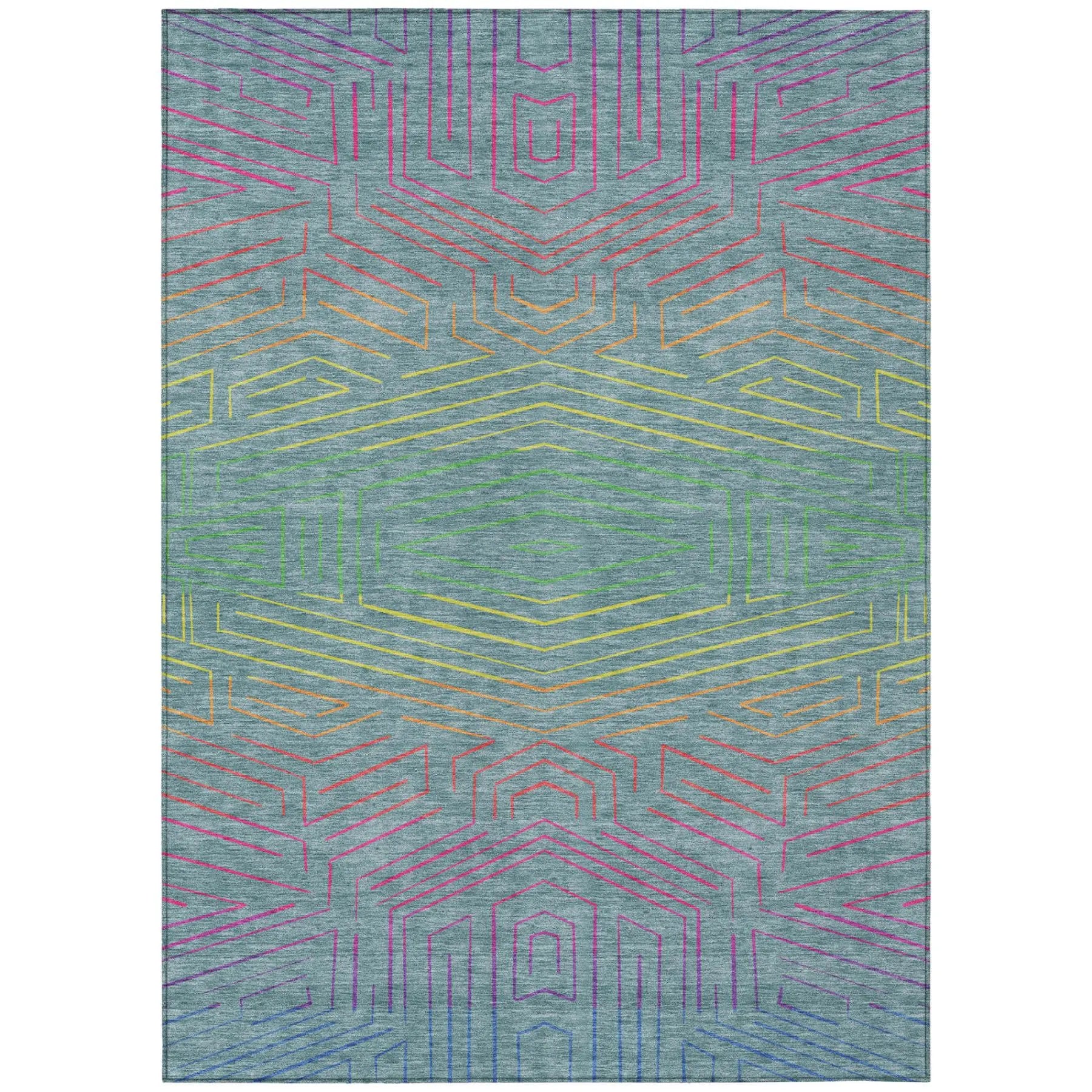 5' X 8' Teal Blue And Purple Geometric Washable Indoor Outdoor Area Rug Homeroots Outdoor