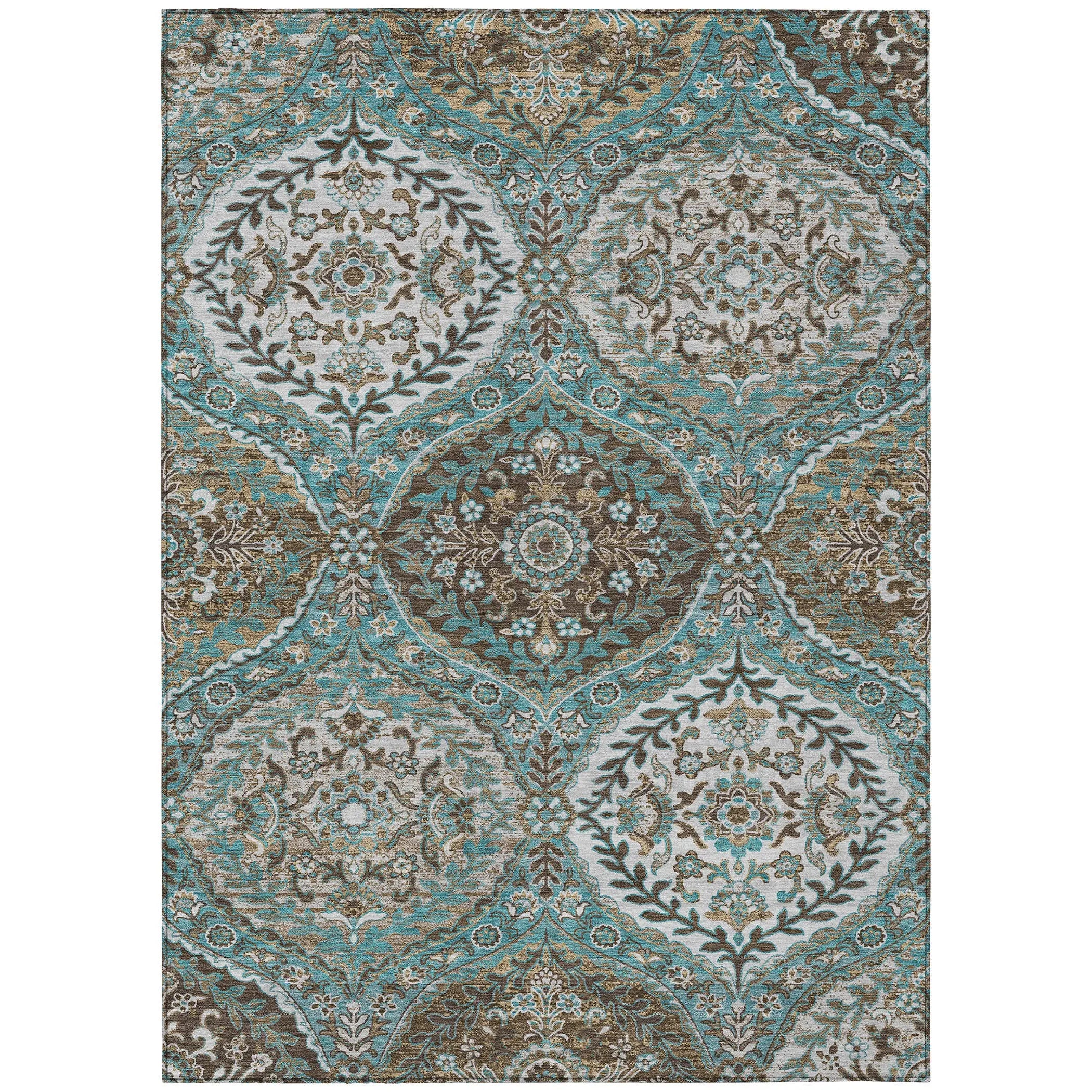 5' X 8' Teal Blue And Purple Ogee Washable Indoor Outdoor Area Rug Homeroots Outdoor