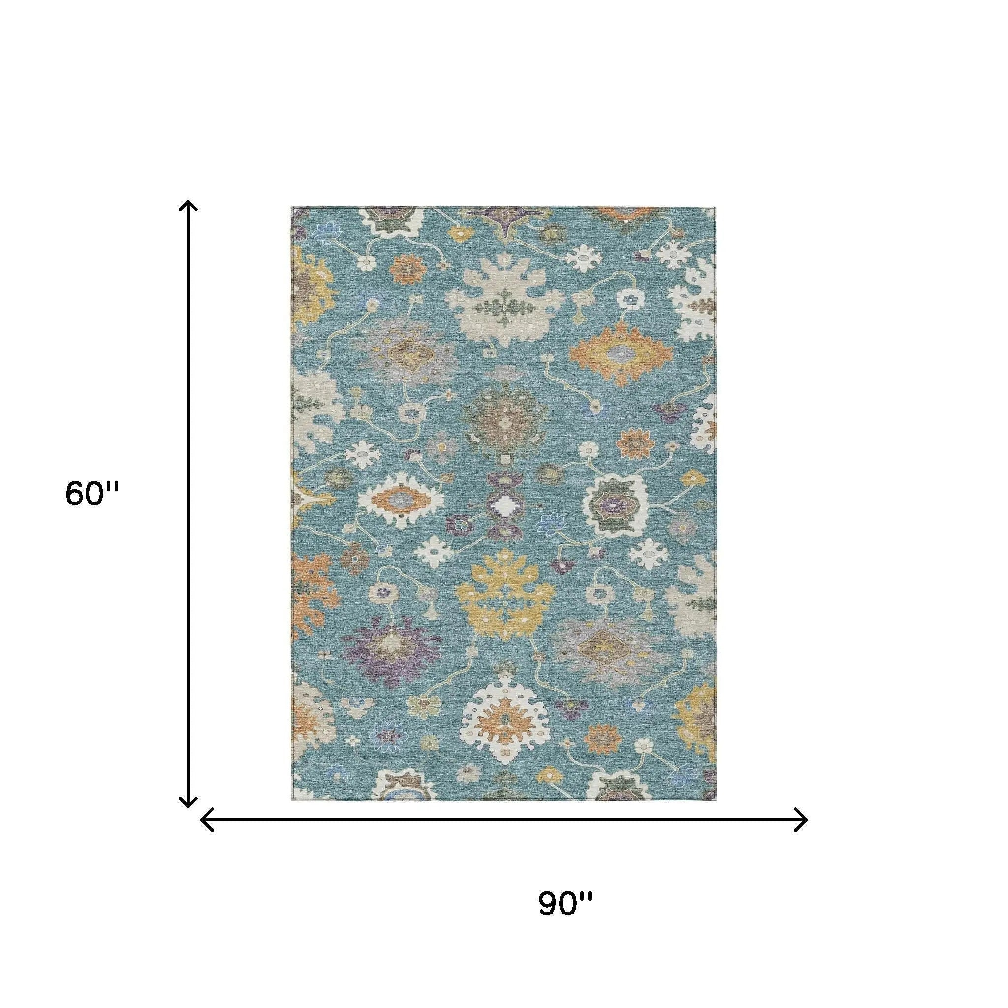 5' X 8' Teal Blue And Sage Oriental Washable Indoor Outdoor Area Rug Homeroots Outdoor