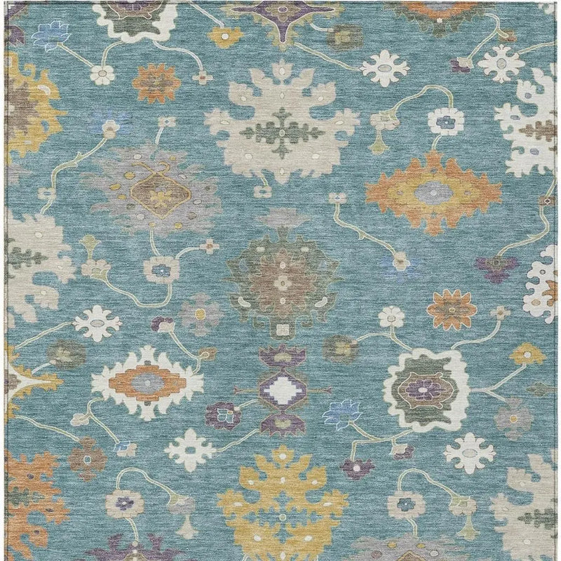 5' X 8' Teal Blue And Sage Oriental Washable Indoor Outdoor Area Rug Homeroots Outdoor