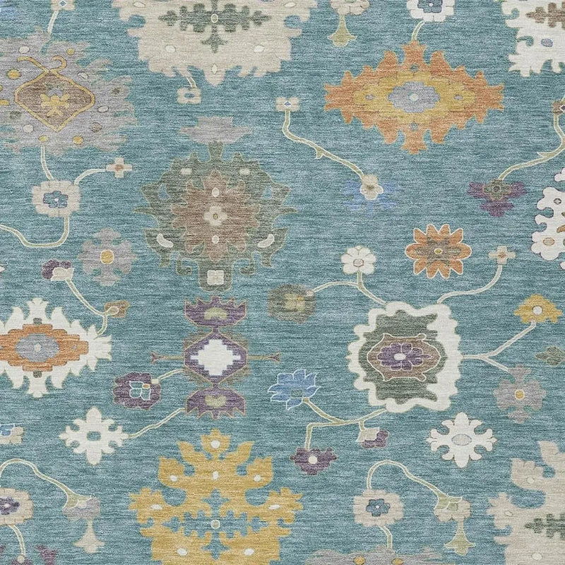 5' X 8' Teal Blue And Sage Oriental Washable Indoor Outdoor Area Rug Homeroots Outdoor