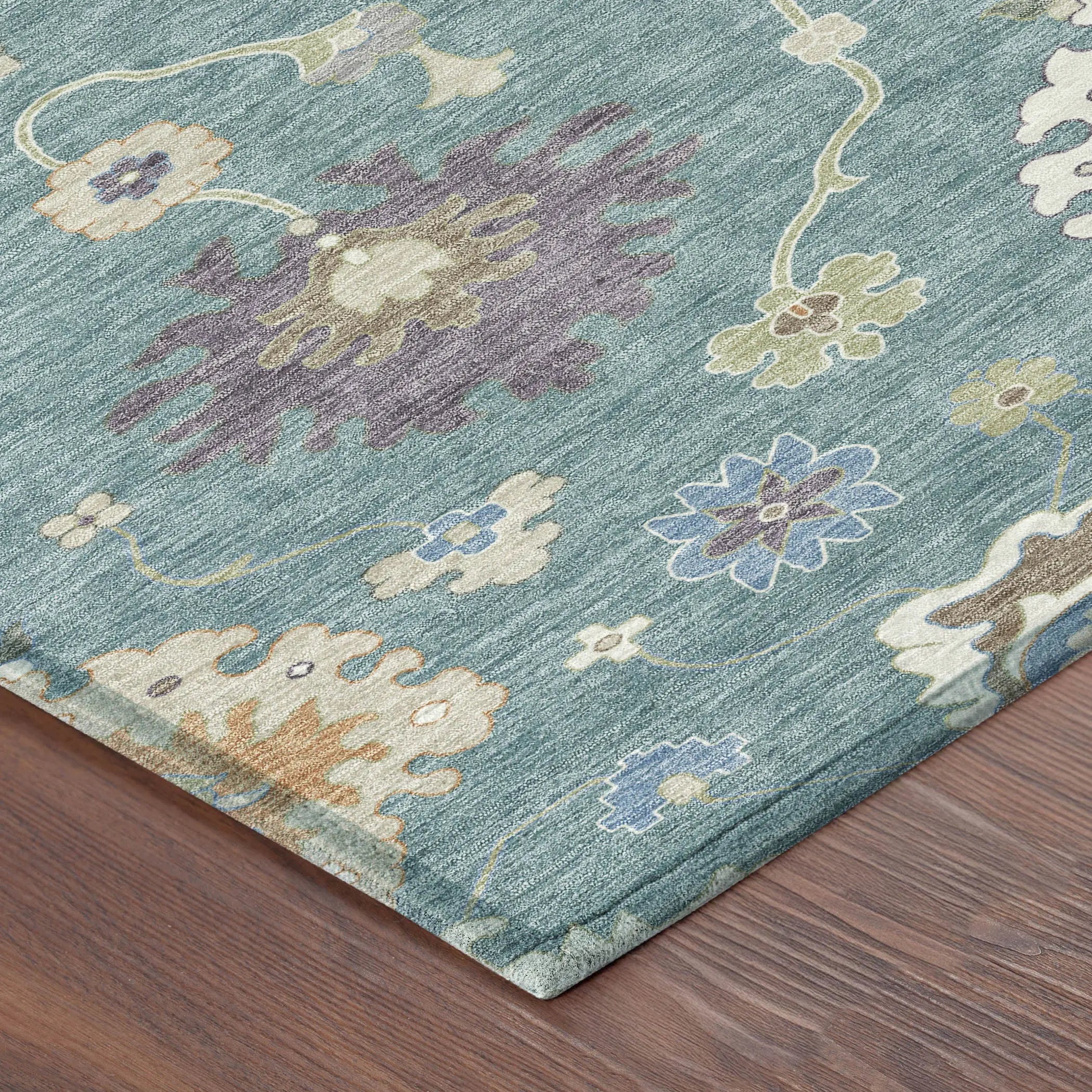5' X 8' Teal Blue And Sage Oriental Washable Indoor Outdoor Area Rug Homeroots Outdoor