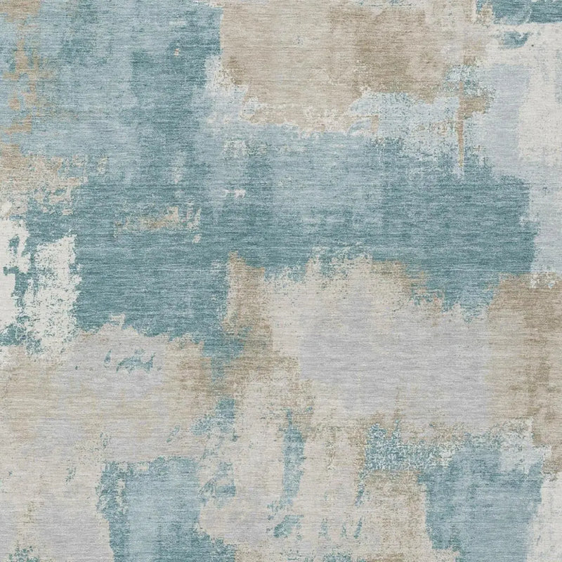 5' X 8' Teal Blue And Silver Abstract Washable Indoor Outdoor Area Rug Homeroots Outdoor