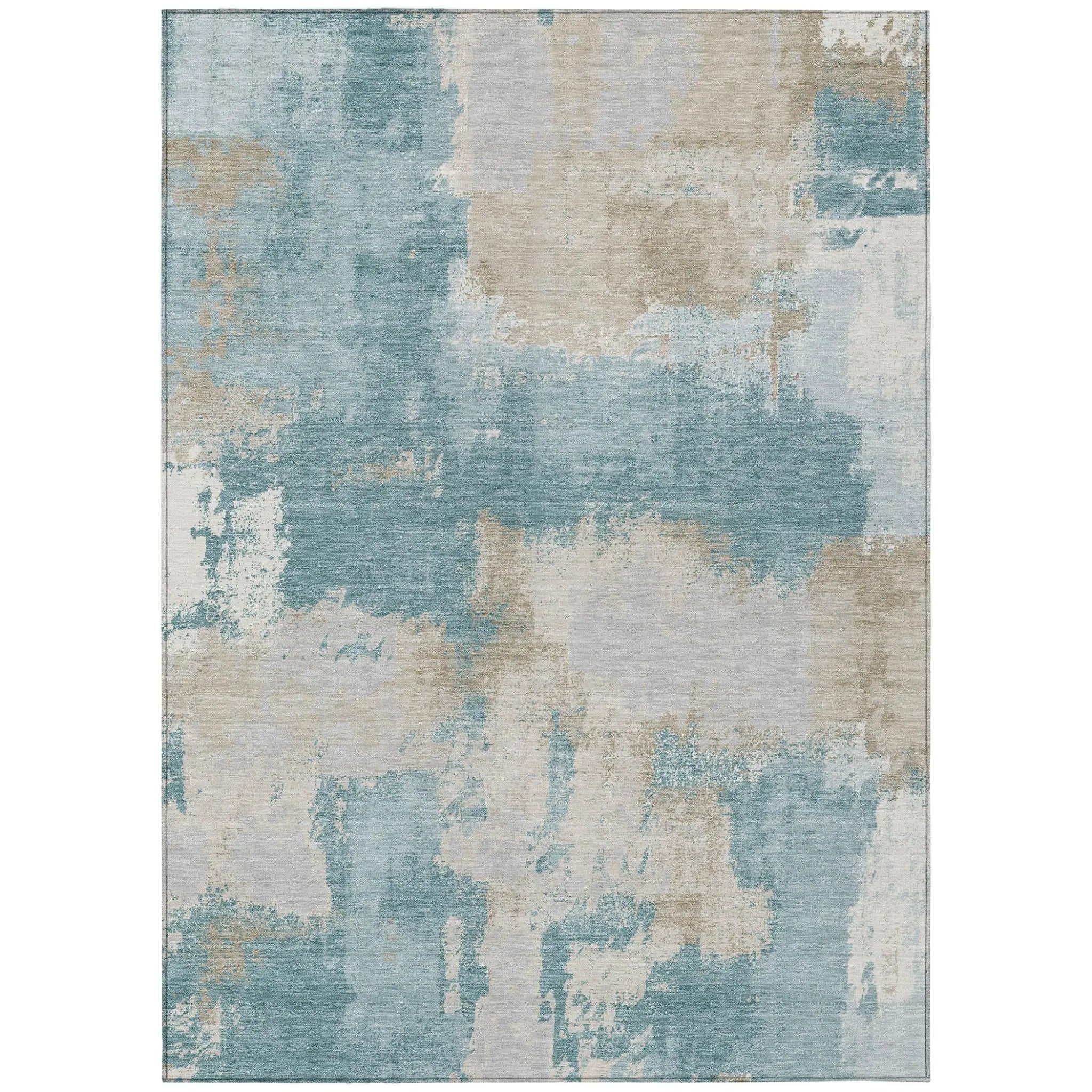 5' X 8' Teal Blue And Silver Abstract Washable Indoor Outdoor Area Rug Homeroots Outdoor