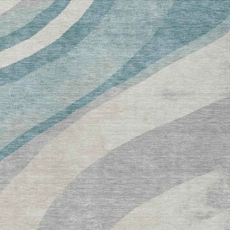 5' X 8' Teal Blue And Silver Abstract Washable Indoor Outdoor Area Rug Homeroots Outdoor