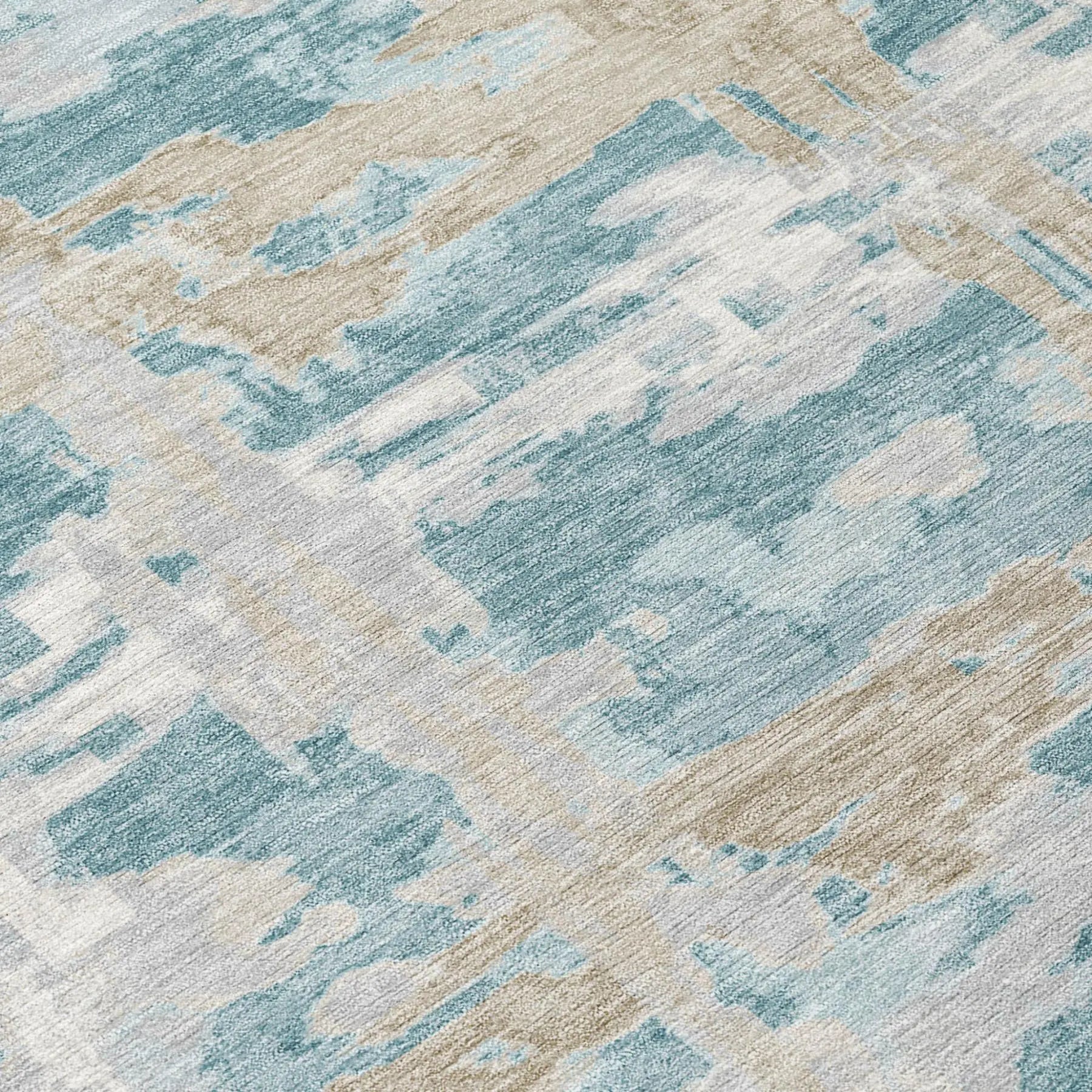 5' X 8' Teal Blue And Silver Abstract Washable Indoor Outdoor Area Rug Homeroots Outdoor