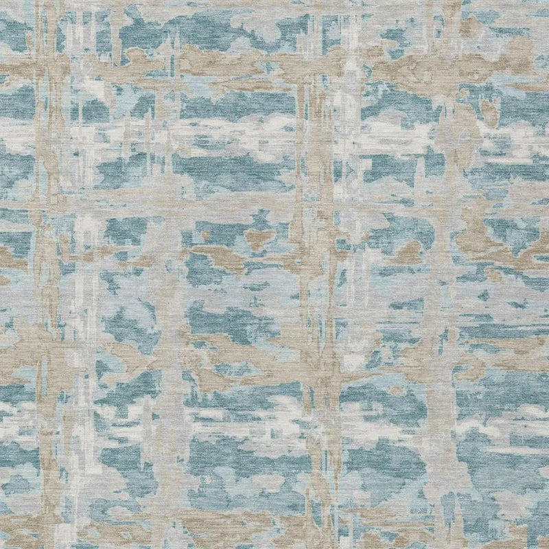 5' X 8' Teal Blue And Silver Abstract Washable Indoor Outdoor Area Rug Homeroots Outdoor