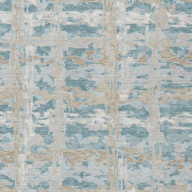 5' X 8' Teal Blue And Silver Abstract Washable Indoor Outdoor Area Rug Homeroots Outdoor