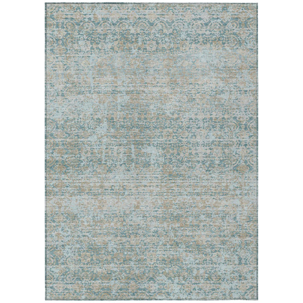 5' X 8' Teal Blue And Silver Abstract Washable Indoor Outdoor Area Rug Homeroots Outdoor