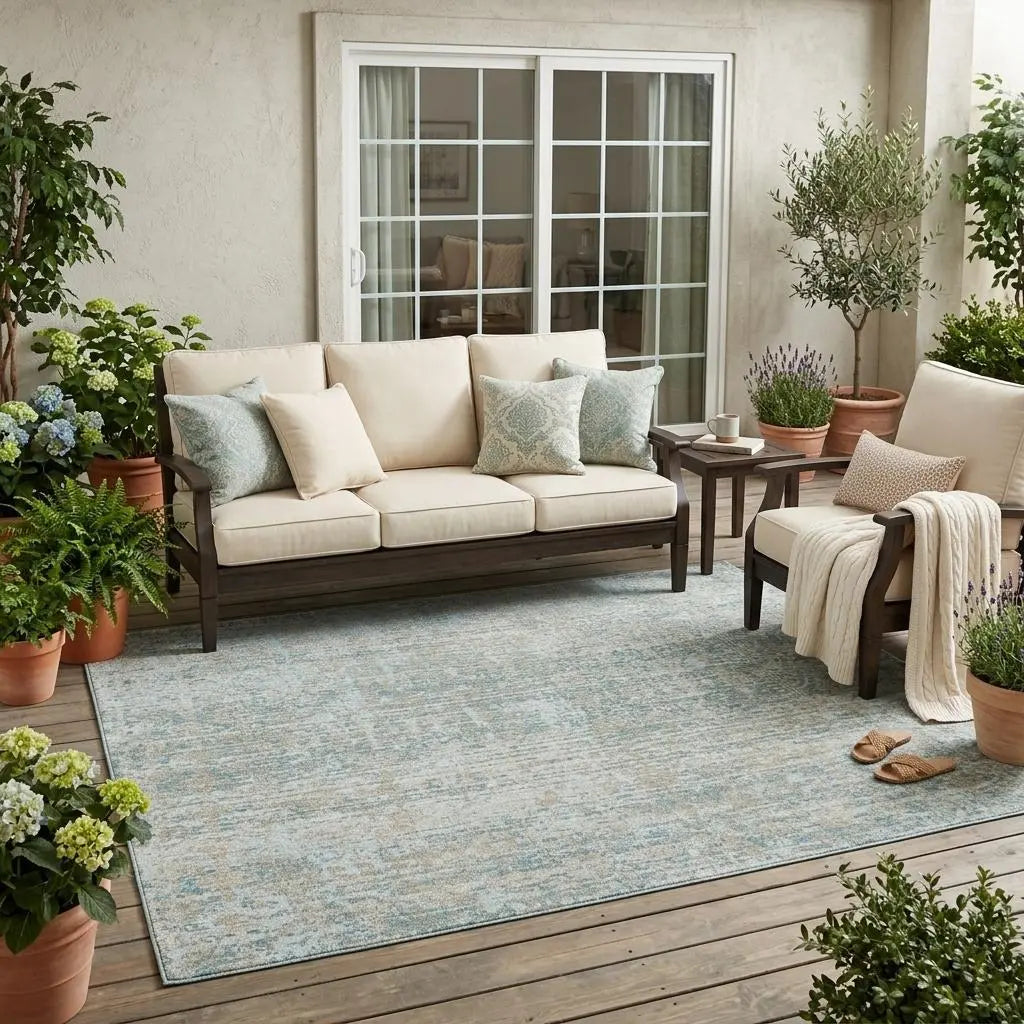 5' X 8' Teal Blue And Silver Abstract Washable Indoor Outdoor Area Rug Homeroots Outdoor