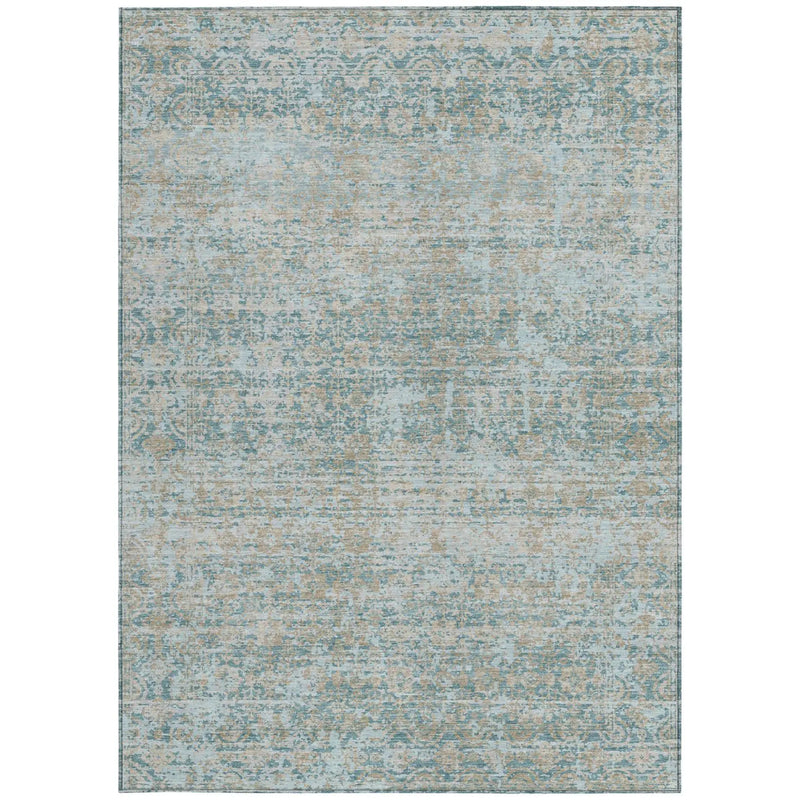 5' X 8' Teal Blue And Silver Abstract Washable Indoor Outdoor Area Rug Homeroots Outdoor