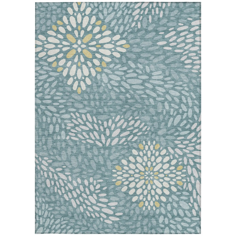 5' X 8' Teal Blue And Silver Abstract Washable Indoor Outdoor Area Rug Homeroots Outdoor