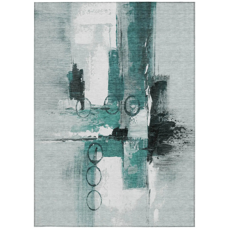 5' X 8' Teal Blue And Silver Abstract Washable Indoor Outdoor Area Rug Homeroots Outdoor