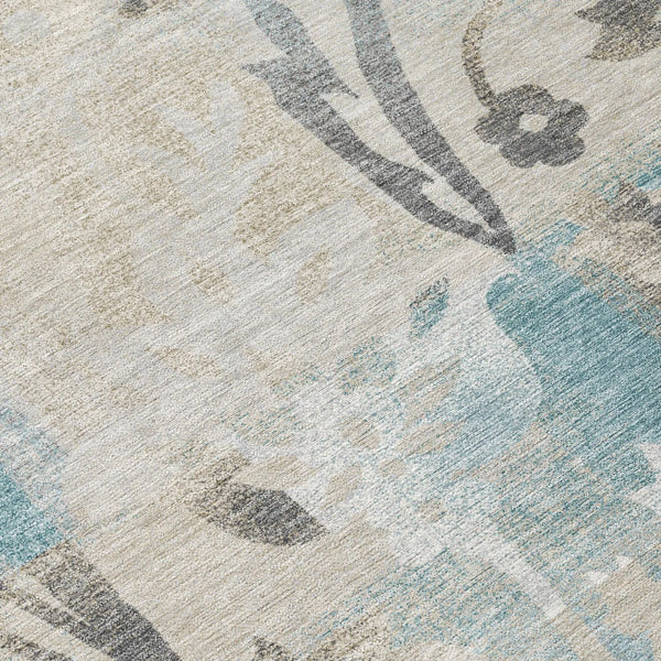 5' X 8' Teal Blue And Silver Botanical Leaves Washable Indoor Outdoor Area Rug Homeroots Outdoor