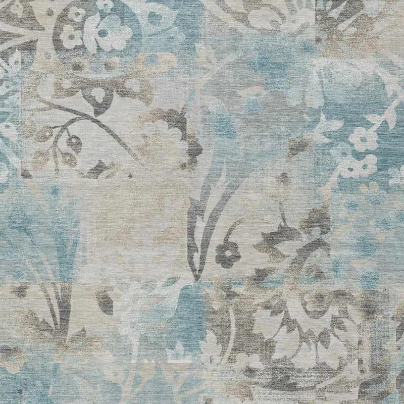 5' X 8' Teal Blue And Silver Botanical Leaves Washable Indoor Outdoor Area Rug Homeroots Outdoor