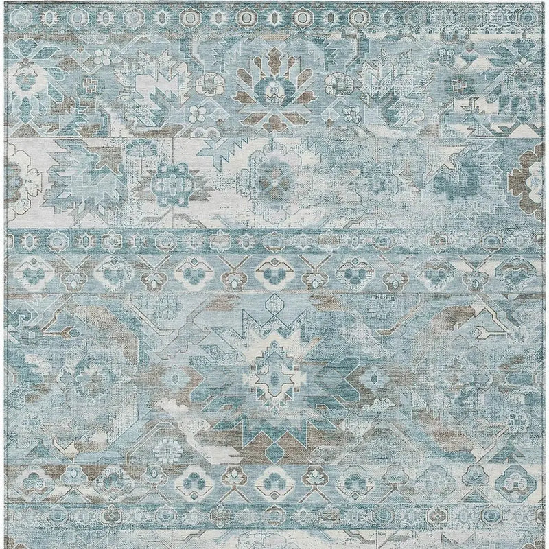 5' X 8' Teal Blue And Silver Cactus Washable Indoor Outdoor Area Rug Homeroots Outdoor