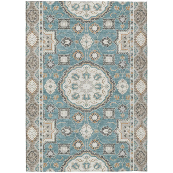 5' X 8' Teal Blue And Silver Floral Medallion Washable Indoor Outdoor Area Rug Homeroots Outdoor