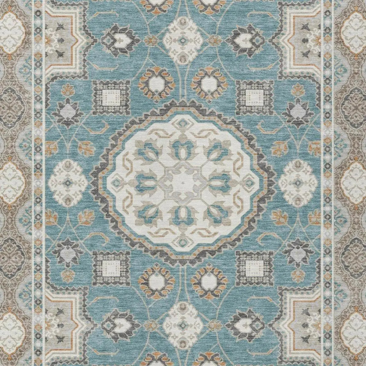 5' X 8' Teal Blue And Silver Floral Medallion Washable Indoor Outdoor Area Rug Homeroots Outdoor